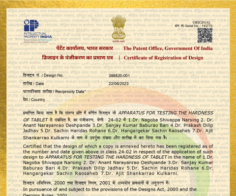 Patent published by Dr.Sachin Rohane